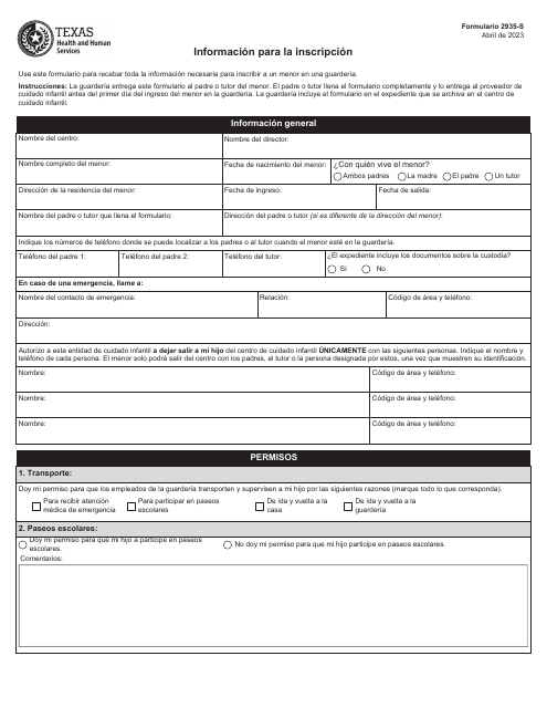 Formulario 2935-S  Printable Pdf