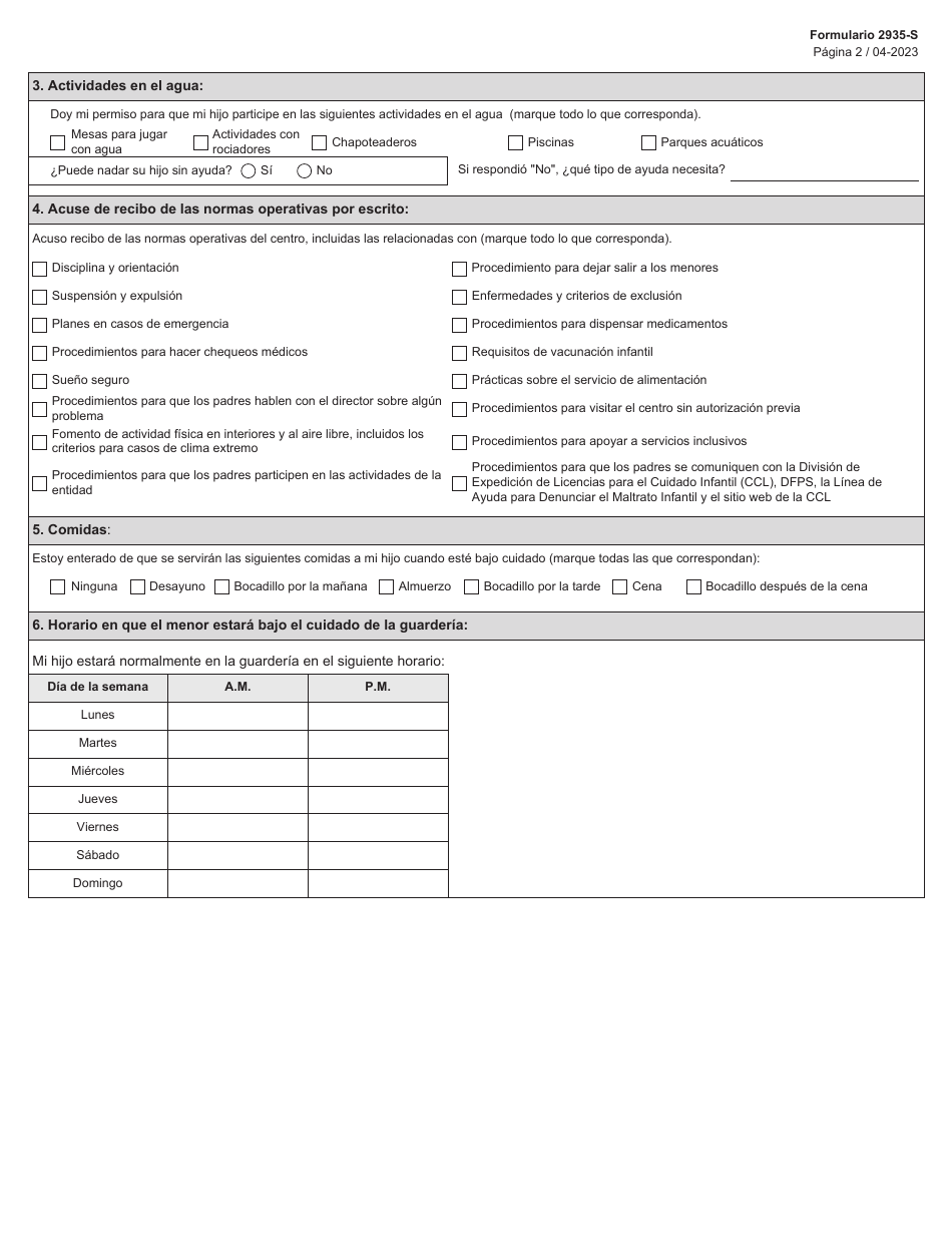 Formulario 2935-S Informacion Para La Inscripcion - Texas (Spanish), Page 2