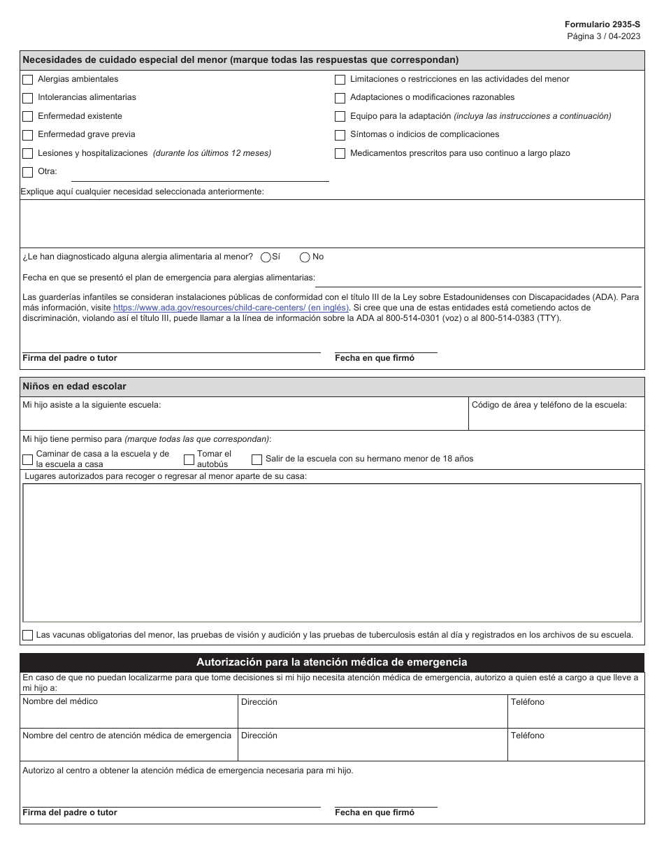 Formulario 2935-S Informacion Para La Inscripcion - Texas (Spanish), Page 3