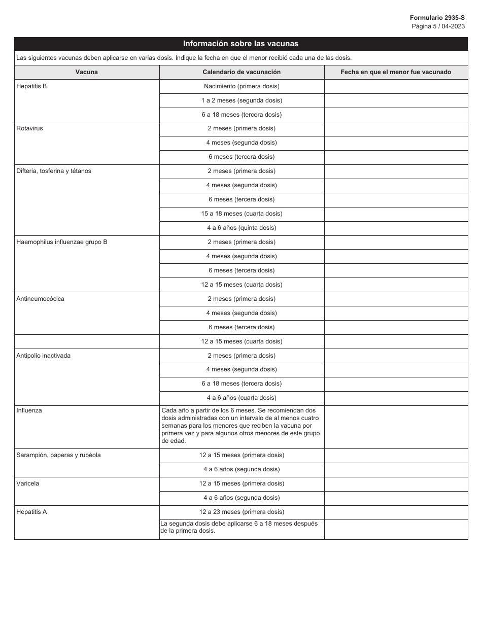 Formulario 2935-S Informacion Para La Inscripcion - Texas (Spanish), Page 5