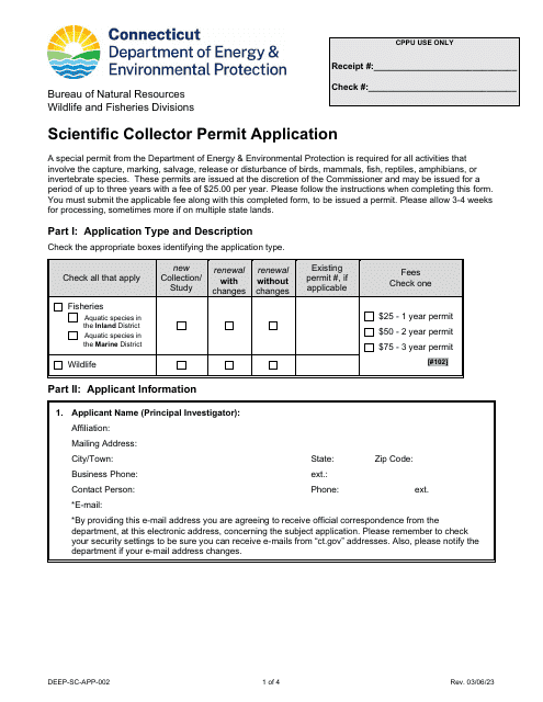 Form DEEP-SC-APP-002 Scientific Collector Permit Application - Connecticut
