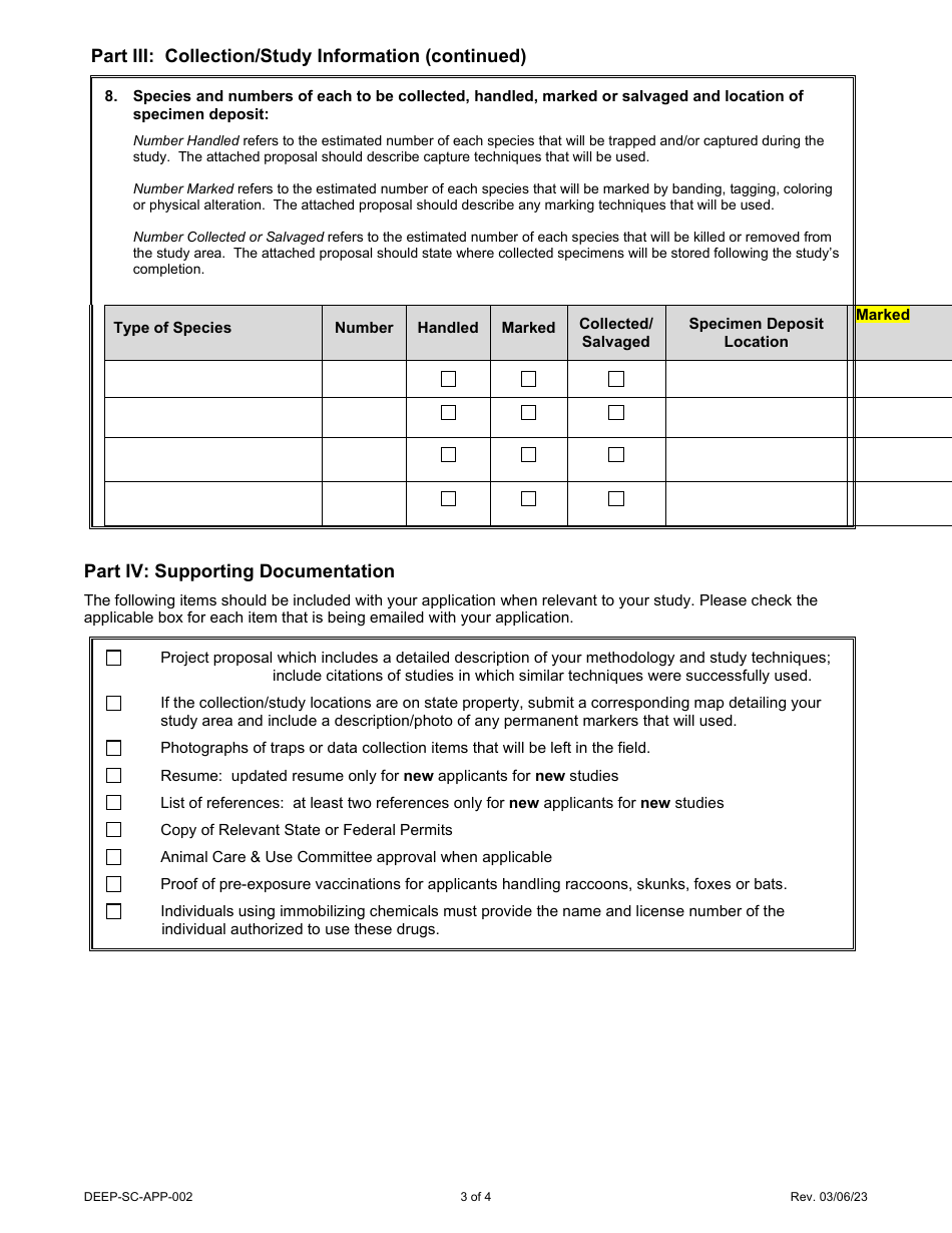 Form DEEP-SC-APP-002 Scientific Collector Permit Application - Connecticut, Page 3
