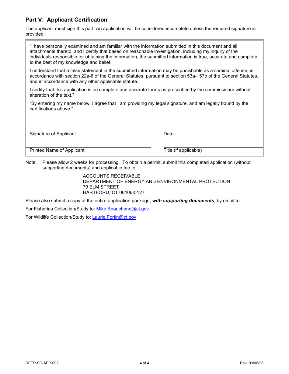 Form DEEP-SC-APP-002 Scientific Collector Permit Application - Connecticut, Page 4
