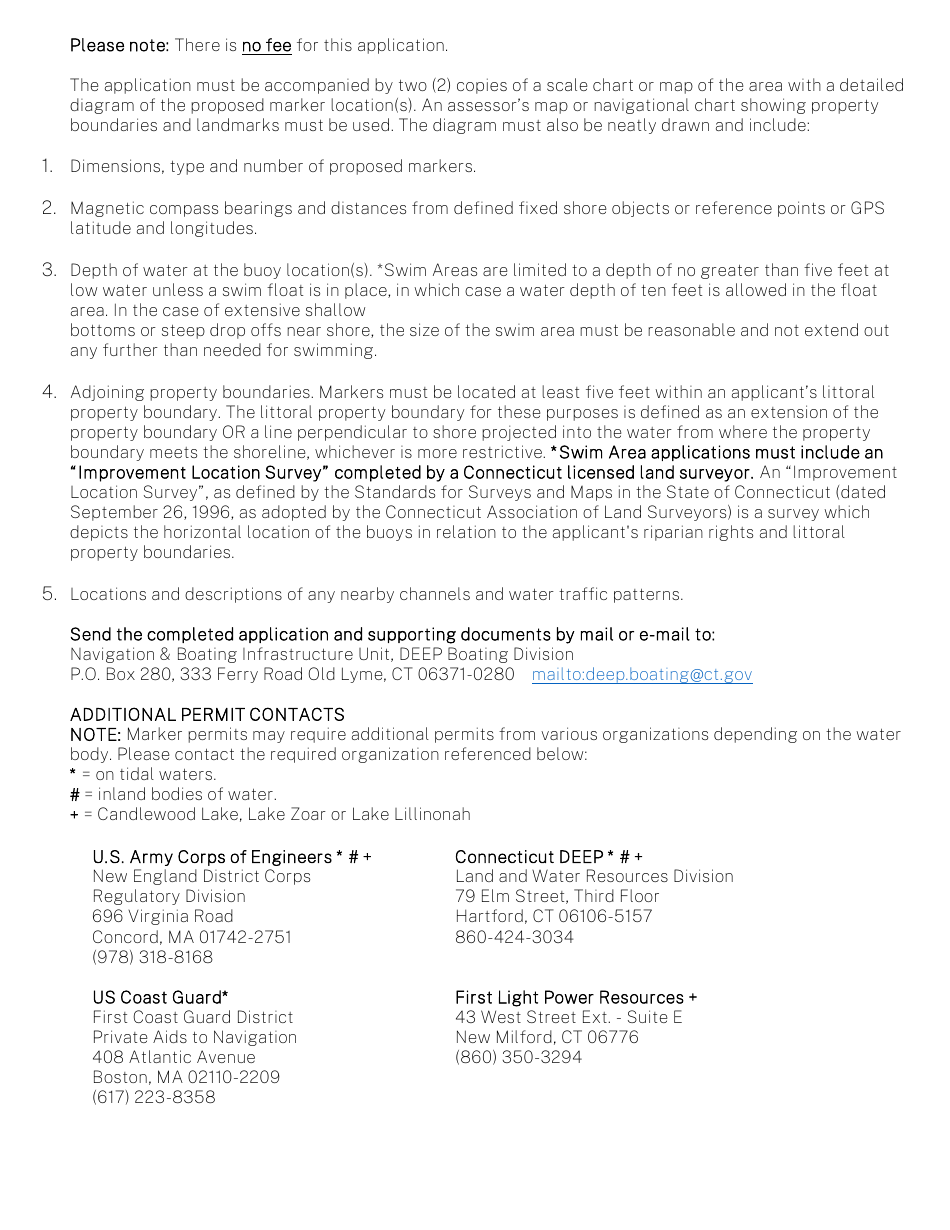 Permit Application for Regulatory or Navigational Marker Permit - Connecticut, Page 2
