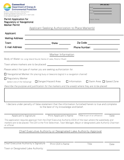 Permit Application for Regulatory or Navigational Marker Permit - Connecticut