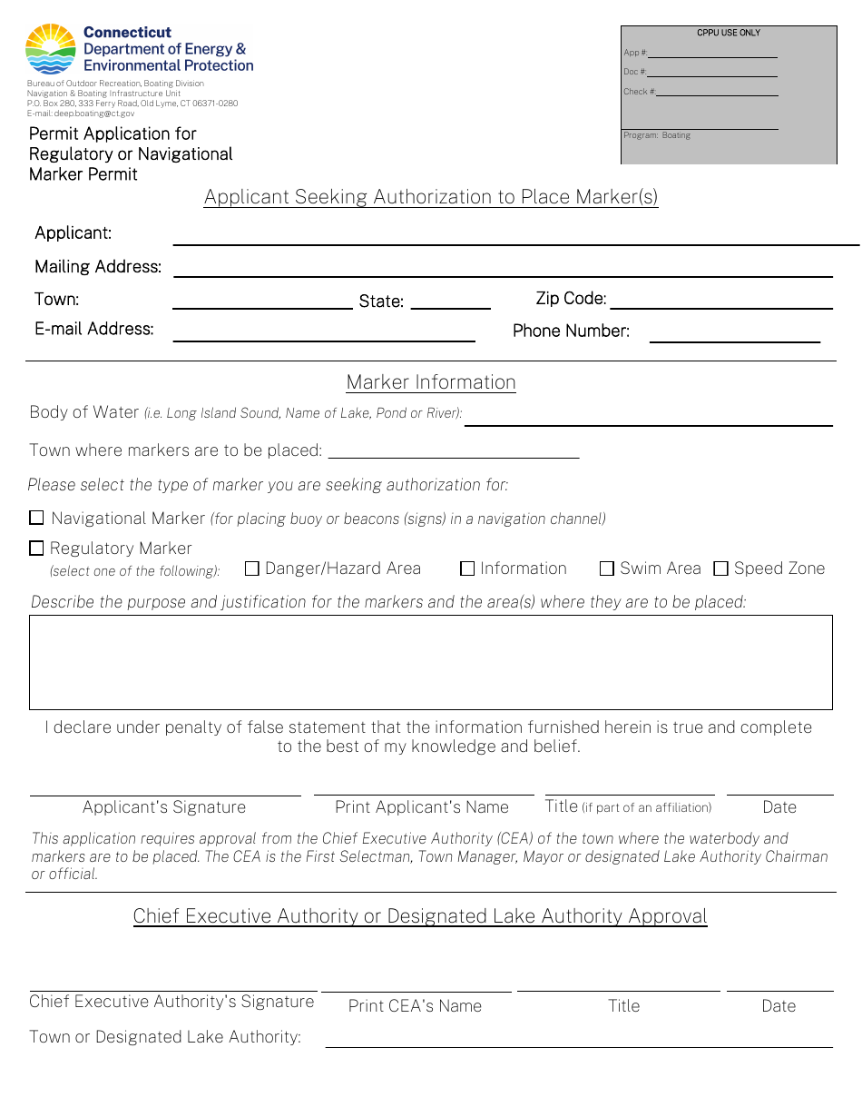 Connecticut Permit Application for Regulatory or Navigational Marker