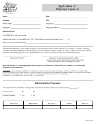 Document preview: Form 15EN15-42266 Application for Dispenser Operator - Prince Edward Island, Canada