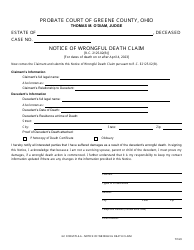 Document preview: GC Form 70.4-A Notice of Wrongful Death Claim - Greene County, Ohio