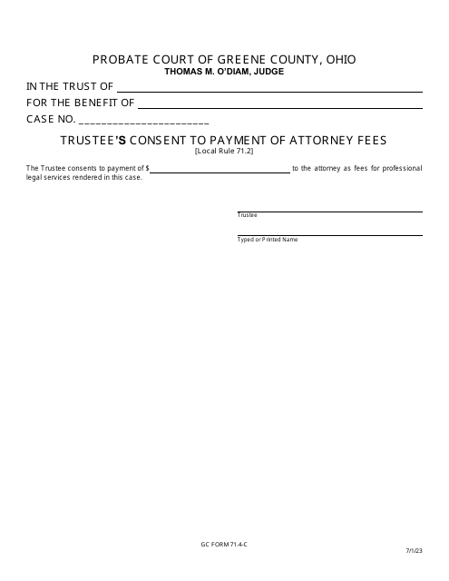 GC Form 71.4-C Trustee's Consent to Payment of Attorney Fees - Greene County, Ohio