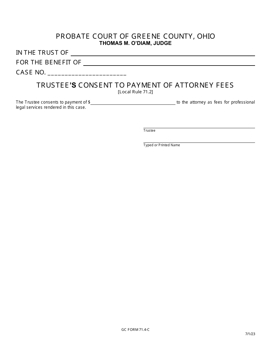 GC Form 71.4-C Trustees Consent to Payment of Attorney Fees - Greene County, Ohio, Page 1