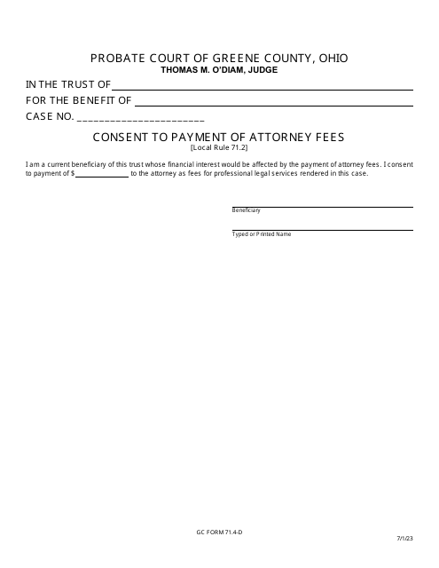 GC Form 71.4-D Consent to Payment of Attorney Fees - Greene County, Ohio