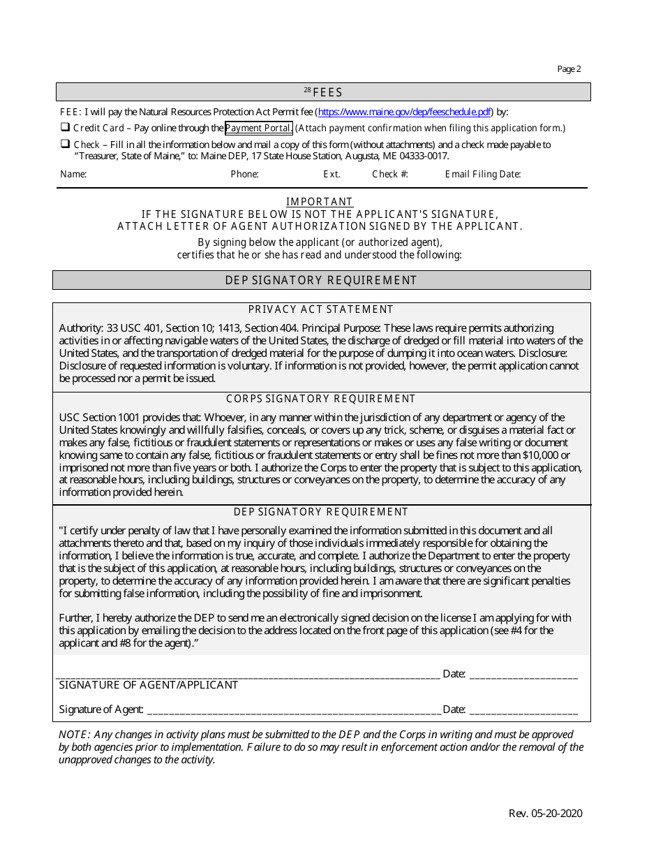 Application for a Natural Resources Protection Act Permit - Maine, Page 2