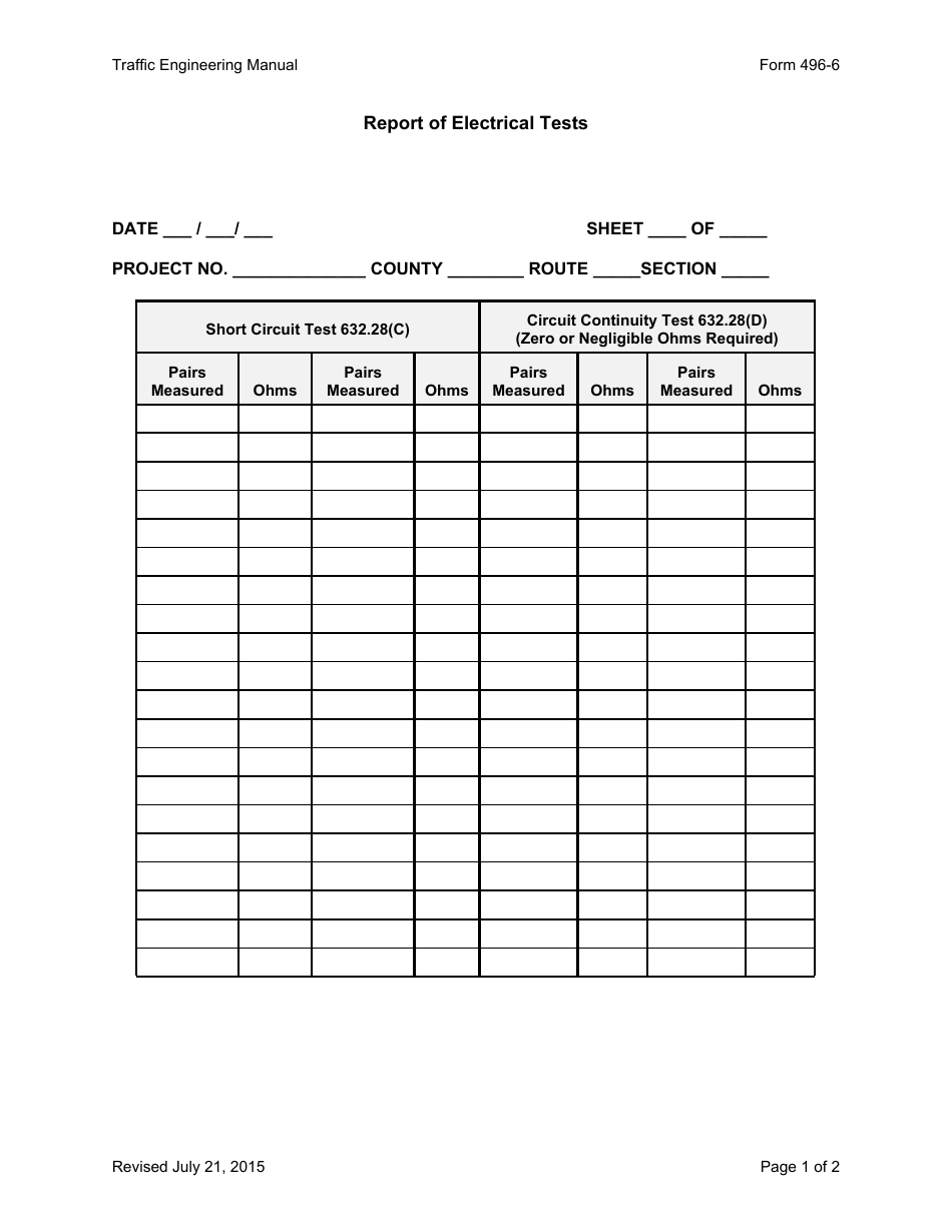 Form 496-6 Report of Electrical Tests - Ohio, Page 1