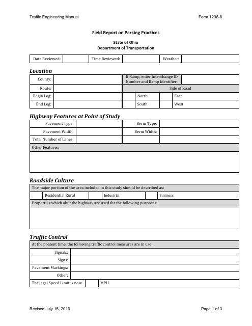 Form 1296-8 Field Report on Parking Practices - Ohio