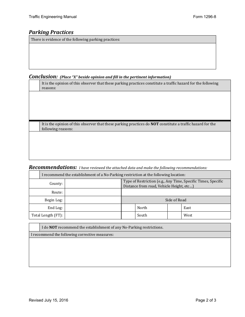 Form 1296-8 Field Report on Parking Practices - Ohio, Page 2