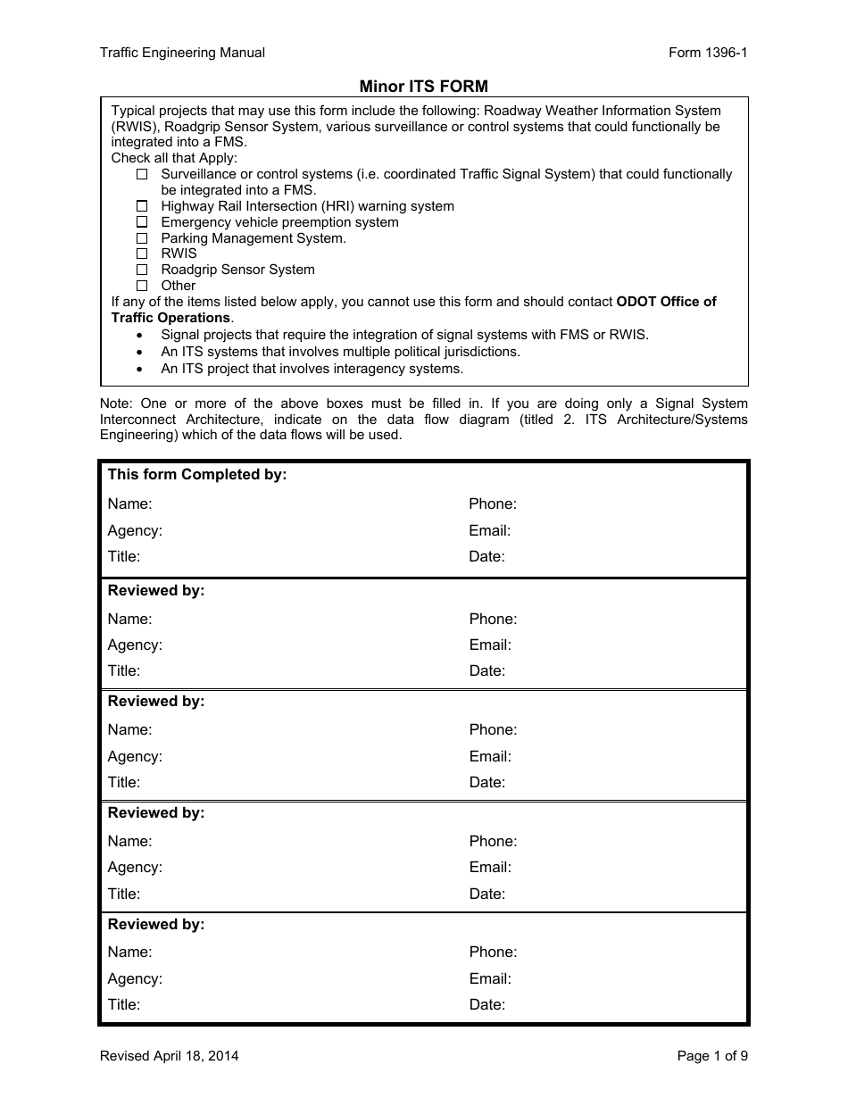 Form 1396-1 Minor Its Form - Ohio, Page 1