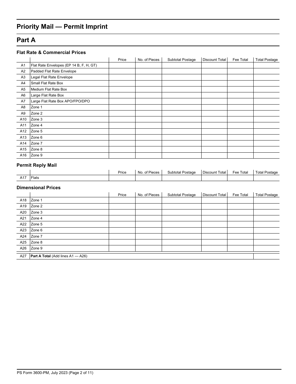 PS Form 3600-PM Postage Statement - Priority Mail - Permit Imprint, Page 2