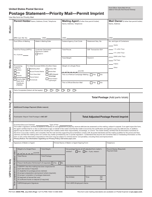 PS Form 3600-PM  Printable Pdf