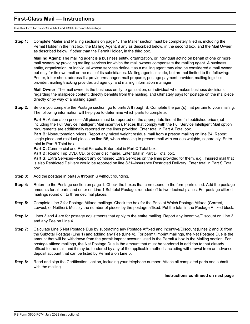 PS Form 3600-FCM Postage Statement - First-Class Mail and USPS Ground Advantage, Page 10