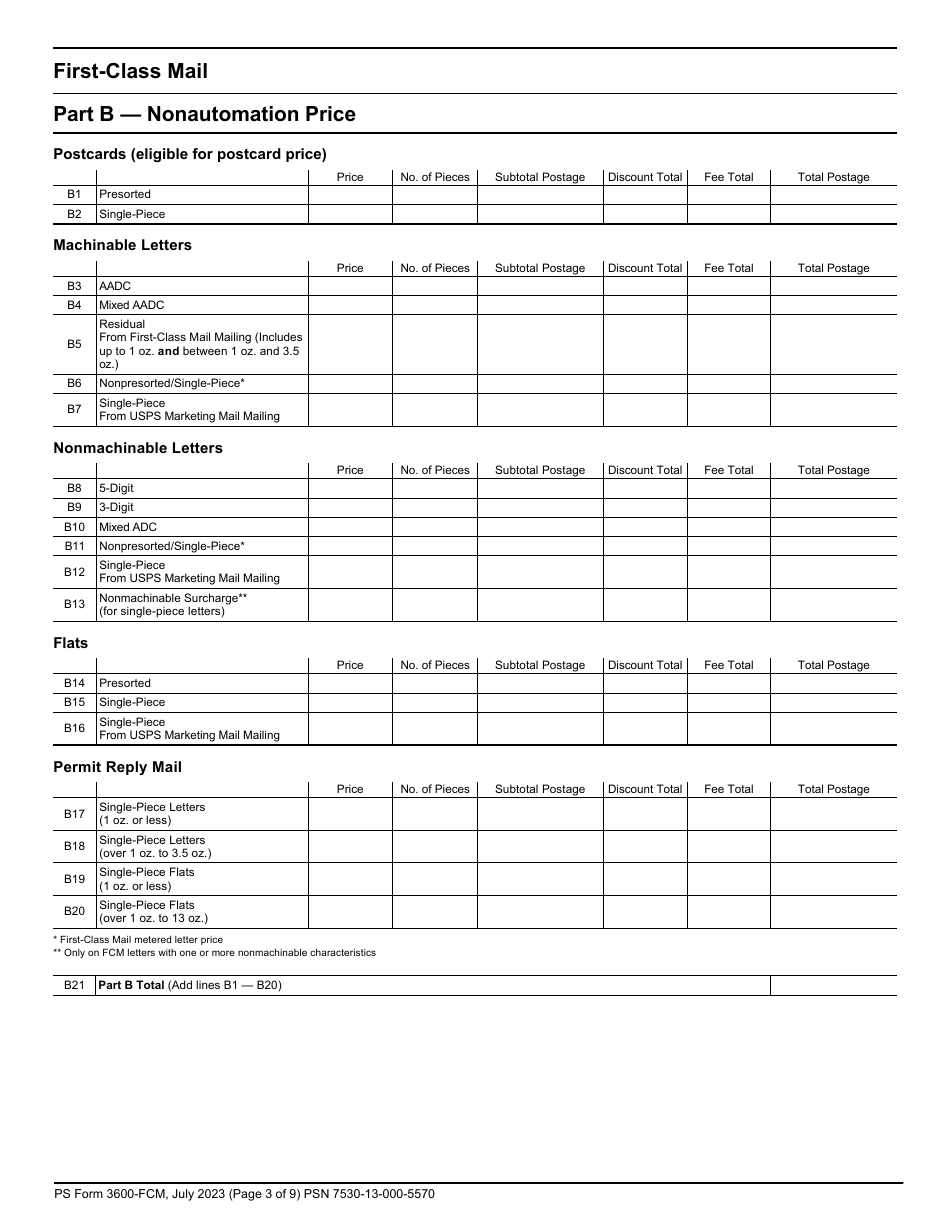 PS Form 3600FCM Download Printable PDF or Fill Online Postage