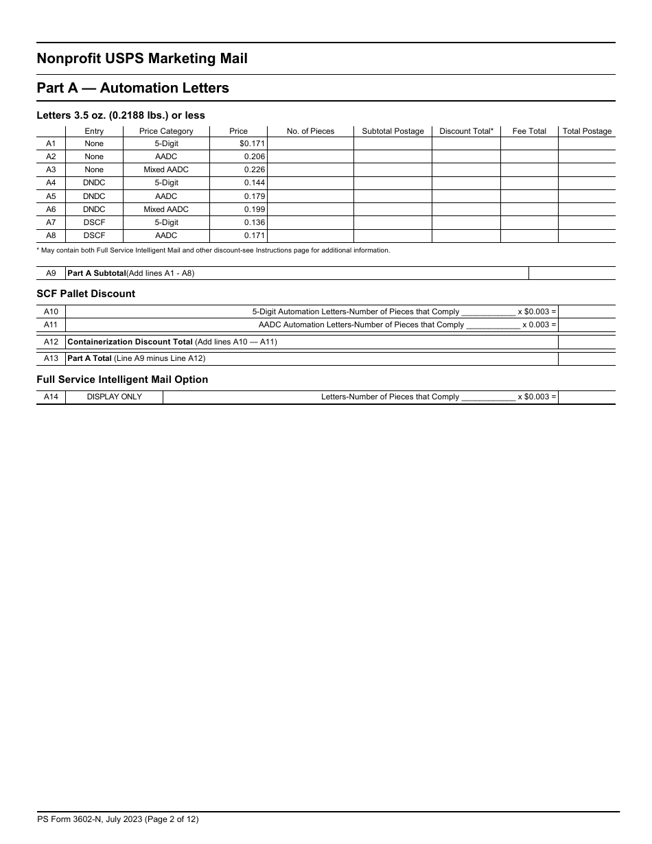 PS Form 3602-N Postage Statement - Nonprofit USPS Marketing Mail, Page 2