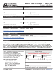 Document preview: PS Form 8184 National Zone Charts Matrix & Labeling Lists Product Order Form
