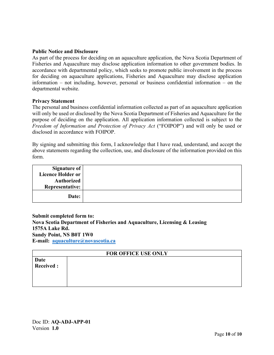 Form AQ-ADJ-APP-01 Proposal for an Adjudicative Amendment - Nova Scotia, Canada, Page 10