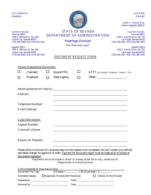 Document Request Form - Nevada Download Pdf