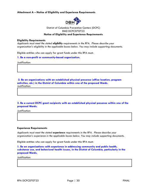 Notice of Eligibility and Experience Requirements - Washington, D.C. Download Pdf