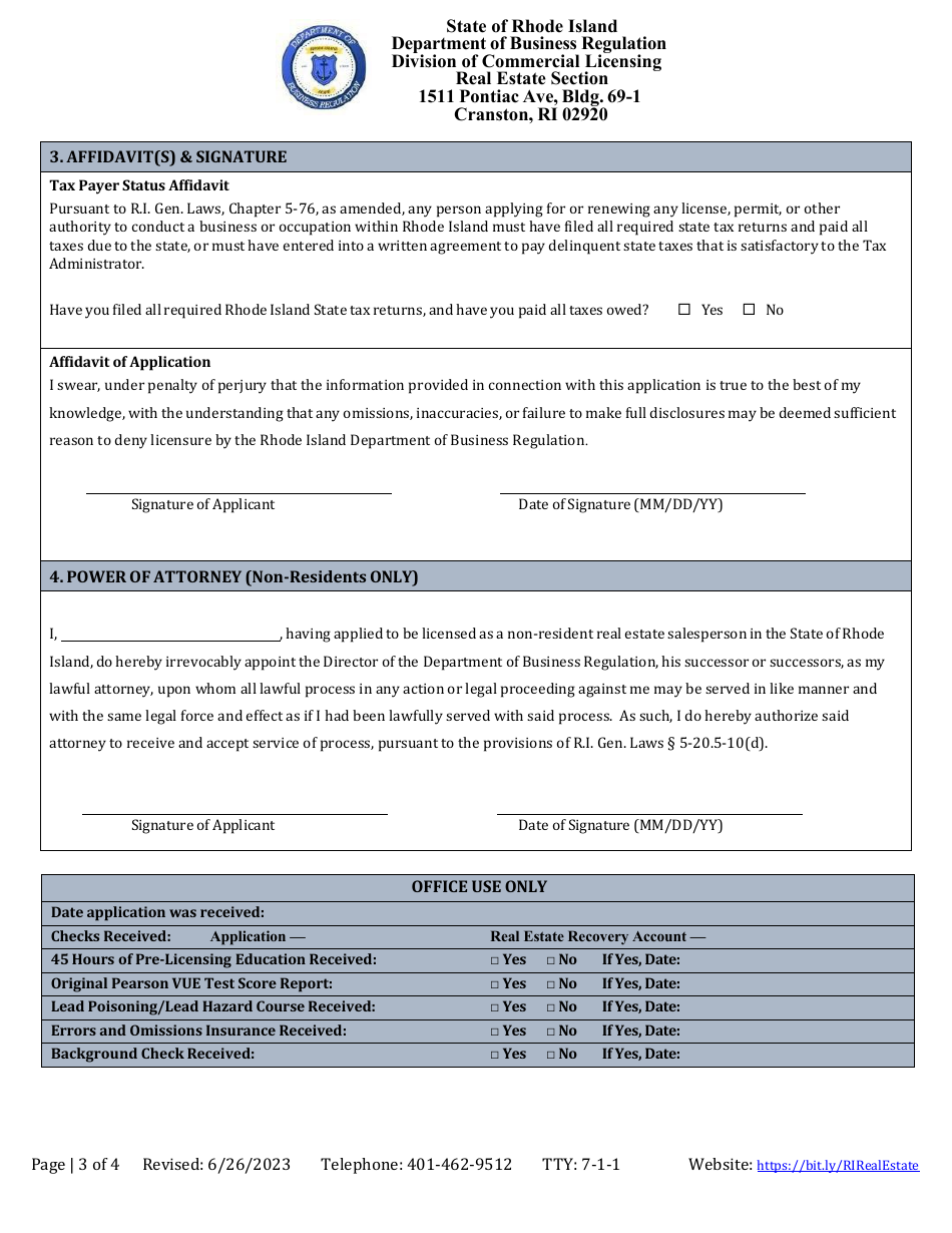 Real Estate Salesperson Application - Rhode Island, Page 3
