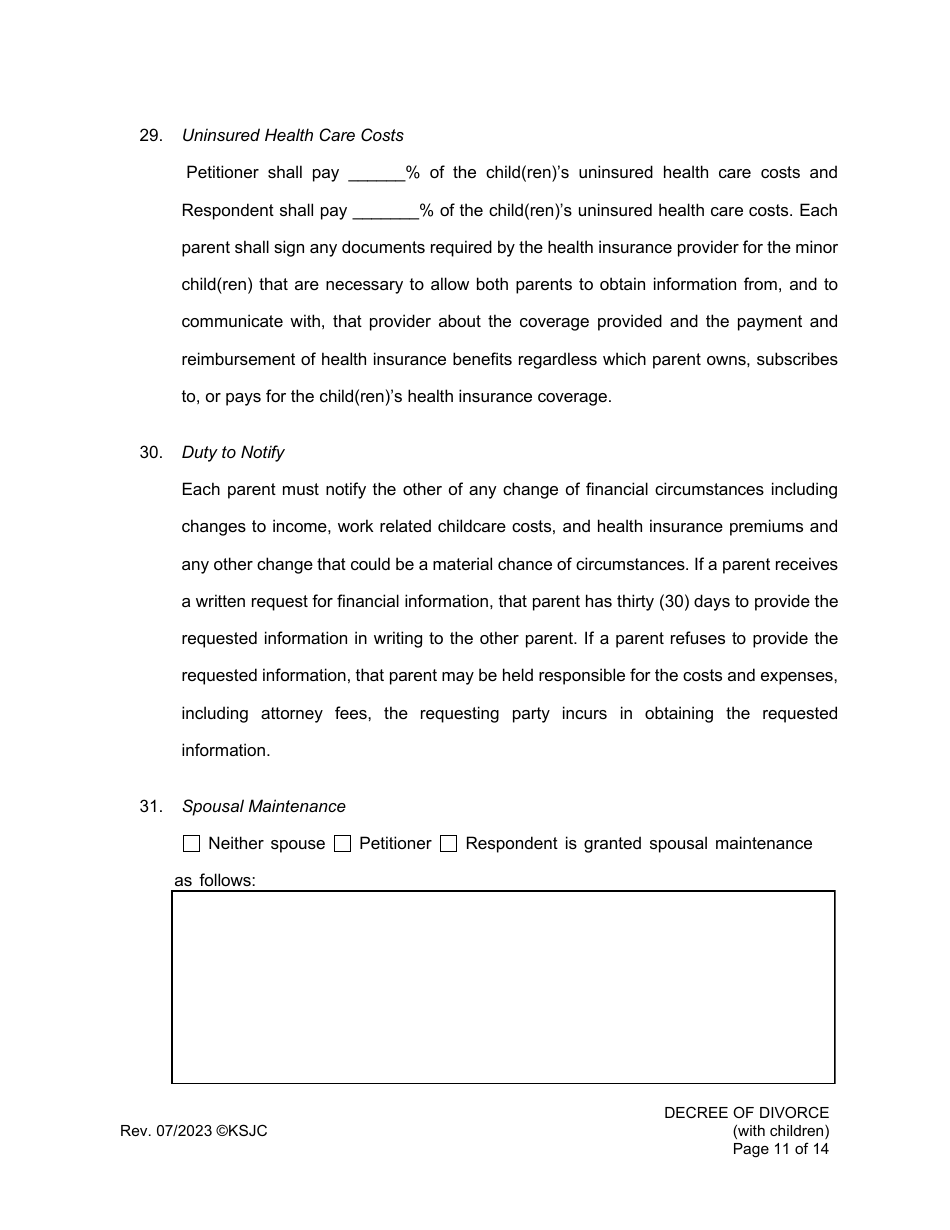 Decree of Divorce (With Children) - Kansas, Page 11