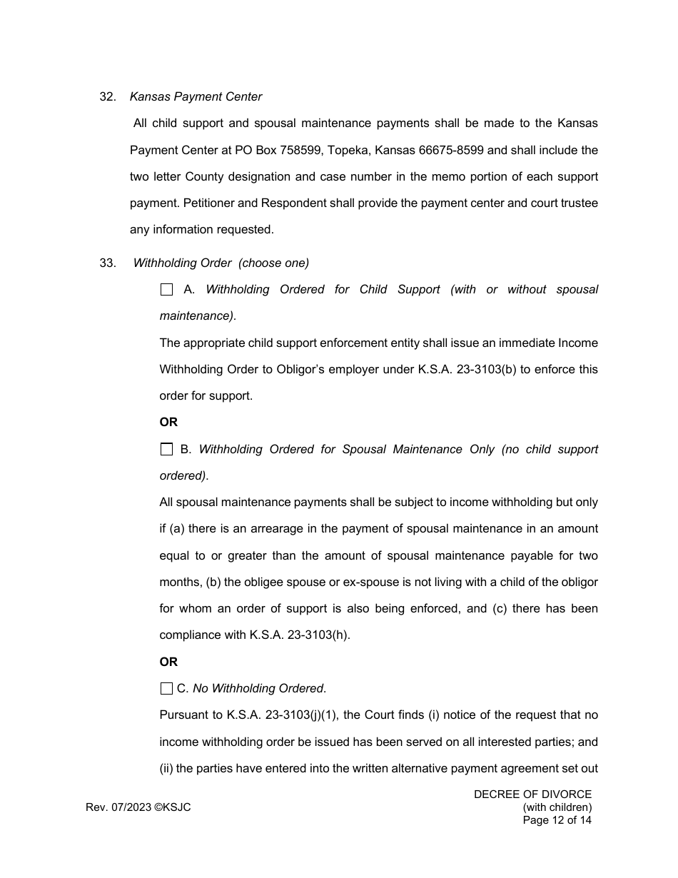 Decree of Divorce (With Children) - Kansas, Page 12