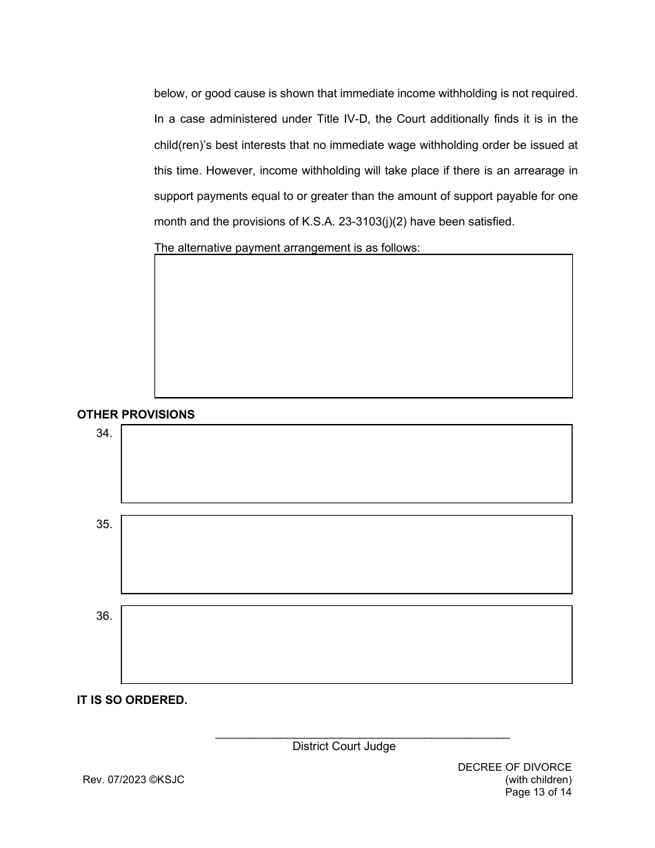 Decree of Divorce (With Children) - Kansas, Page 13
