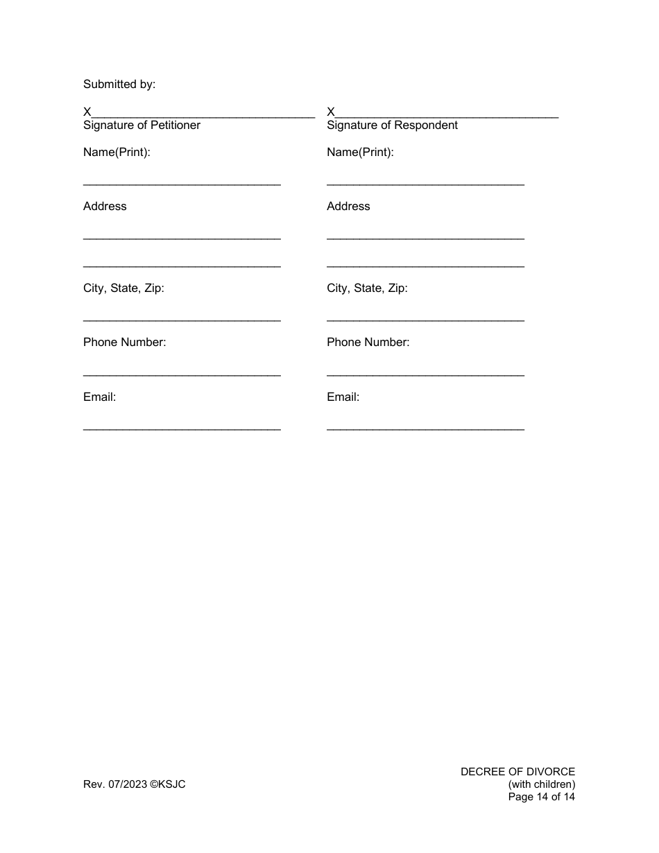 Decree of Divorce (With Children) - Kansas, Page 14