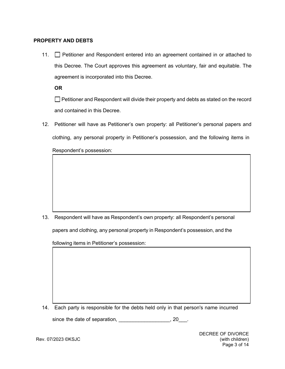Decree of Divorce (With Children) - Kansas, Page 3