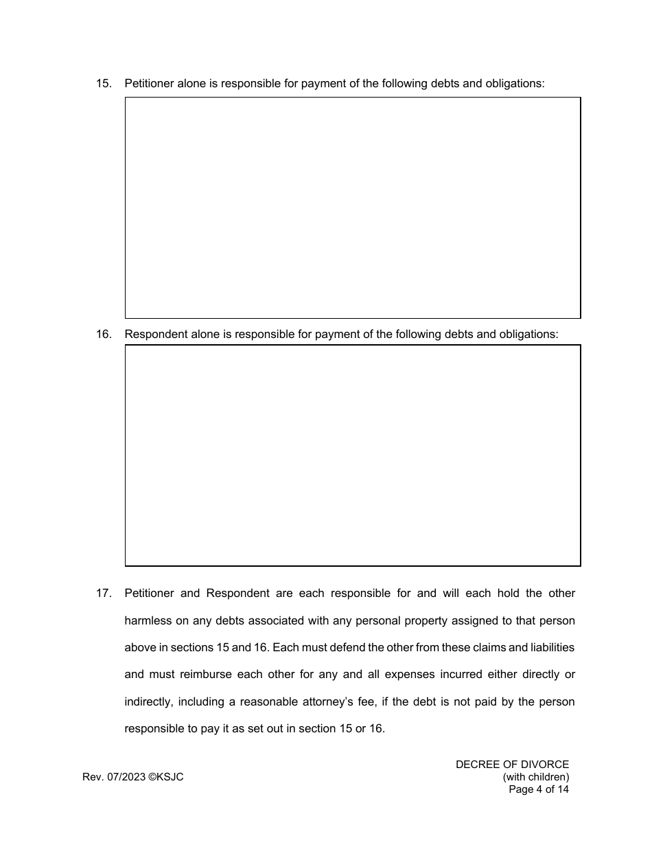 Decree of Divorce (With Children) - Kansas, Page 4