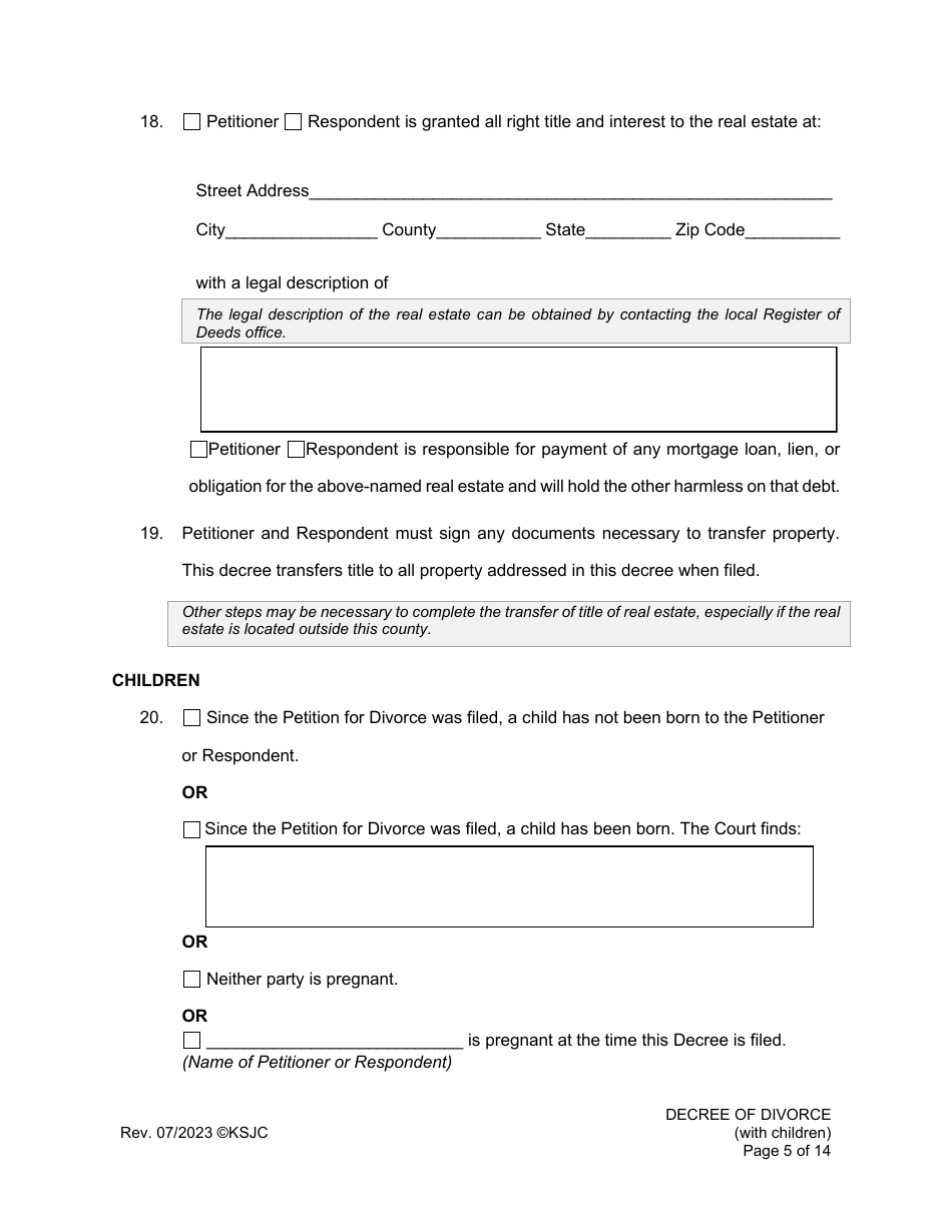 Decree of Divorce (With Children) - Kansas, Page 5