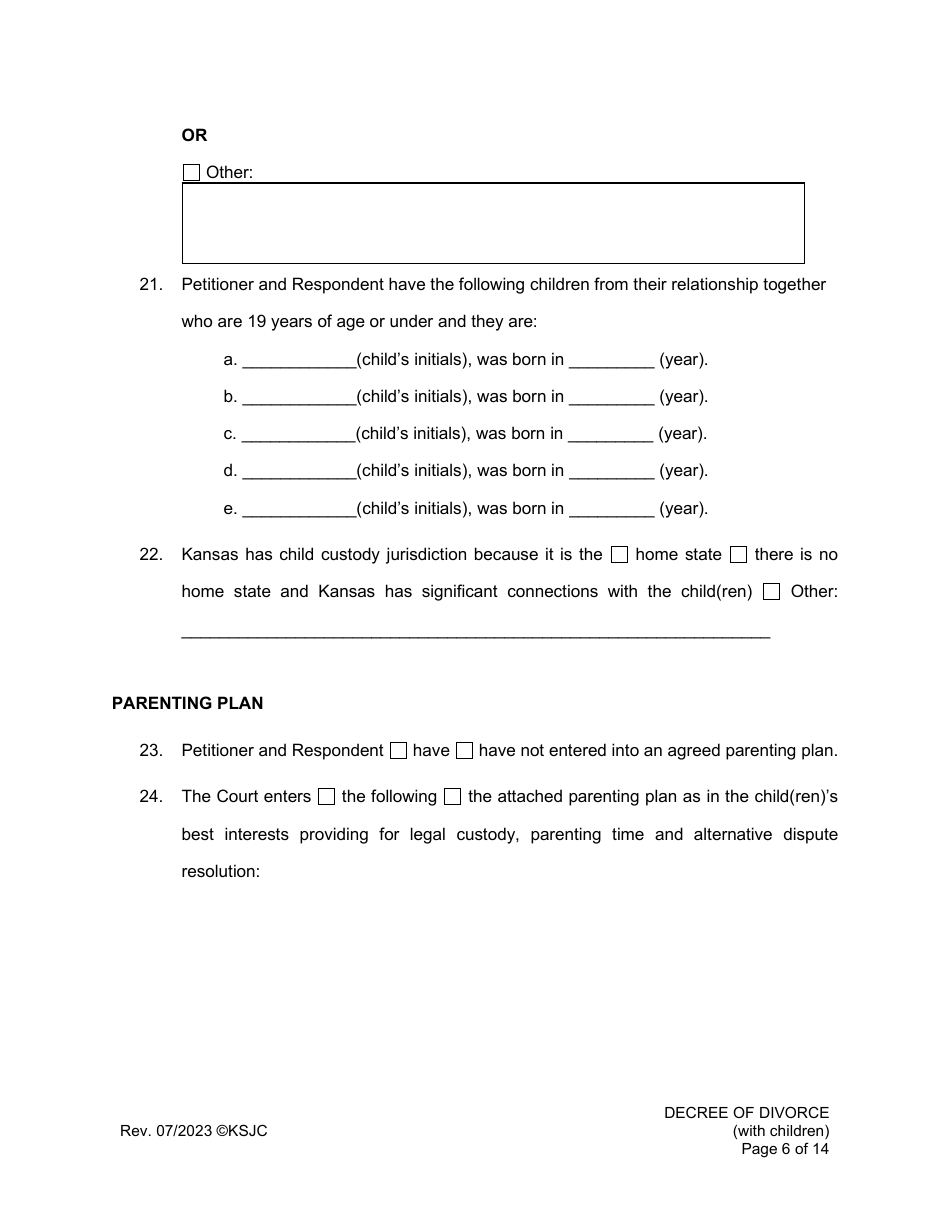 Decree of Divorce (With Children) - Kansas, Page 6