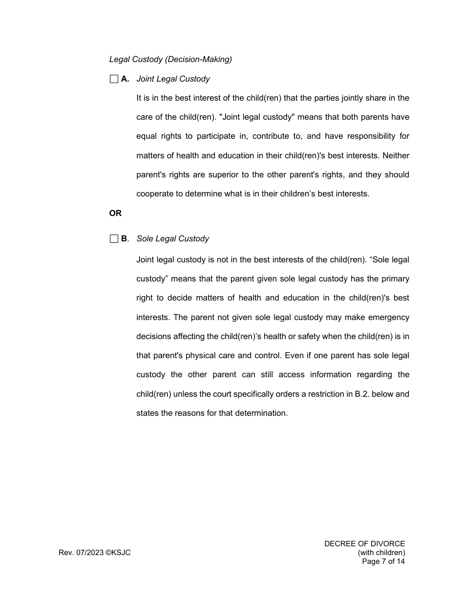 Decree of Divorce (With Children) - Kansas, Page 7