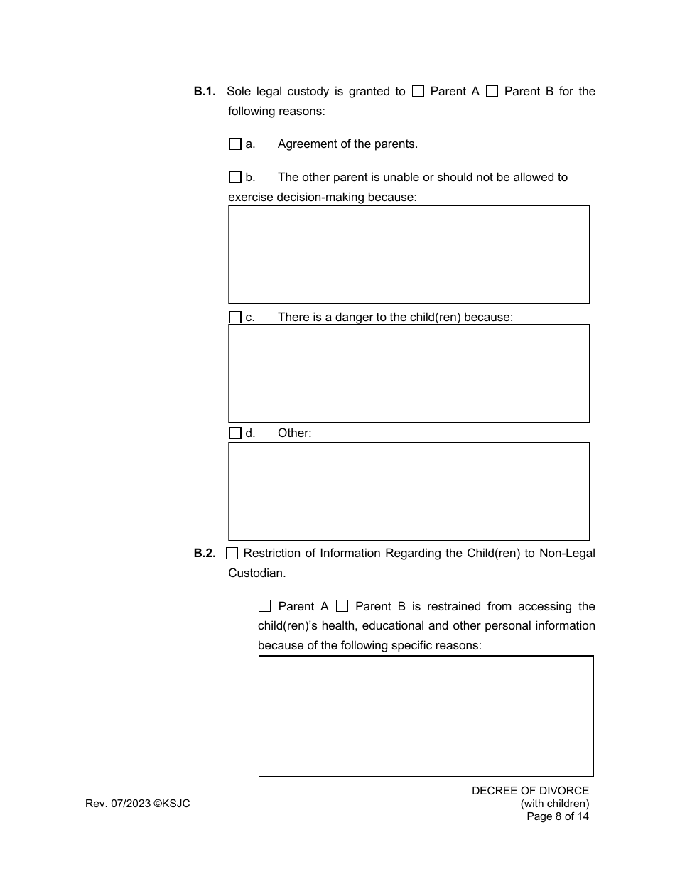 Decree of Divorce (With Children) - Kansas, Page 8