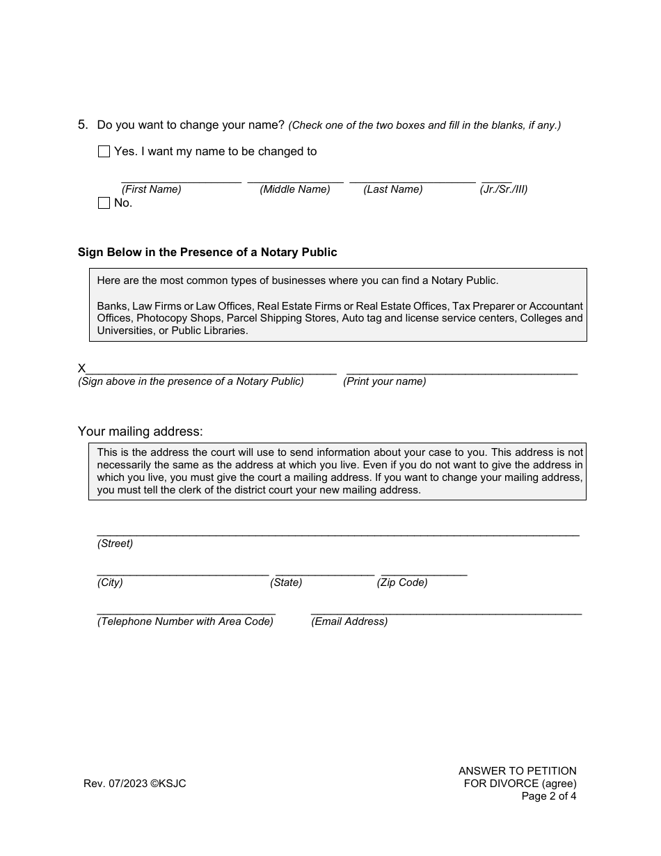 Answer to Petition for Divorce (Agree) - Kansas, Page 2