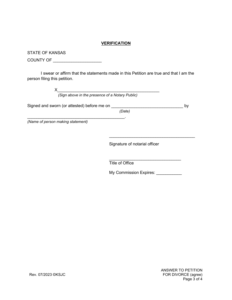 Answer to Petition for Divorce (Agree) - Kansas, Page 3