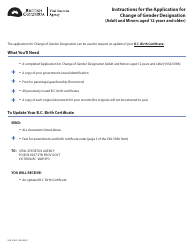Document preview: Form VSA509A Application for Change of Gender Designation (Adults and Minors Aged 12 Years and Older) Changing B.c. Birth Certificate/Registration - British Columbia, Canada