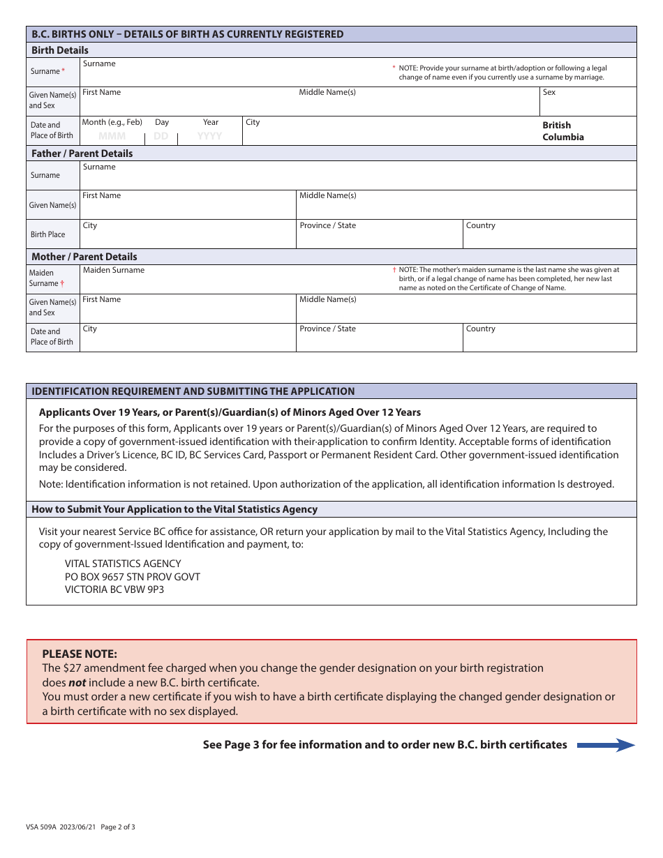 Form VSA509A Download Fillable PDF or Fill Online Application for ...