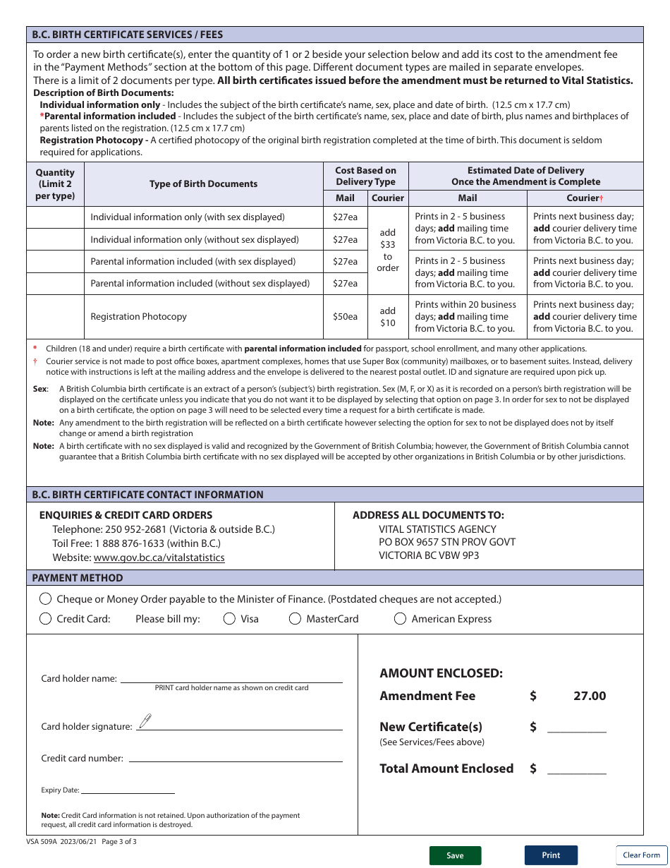 Form VSA509A Application for Change of Gender Designation (Adults and Minors Aged 12 Years and Older) Changing B.c. Birth Certificate / Registration - British Columbia, Canada, Page 4