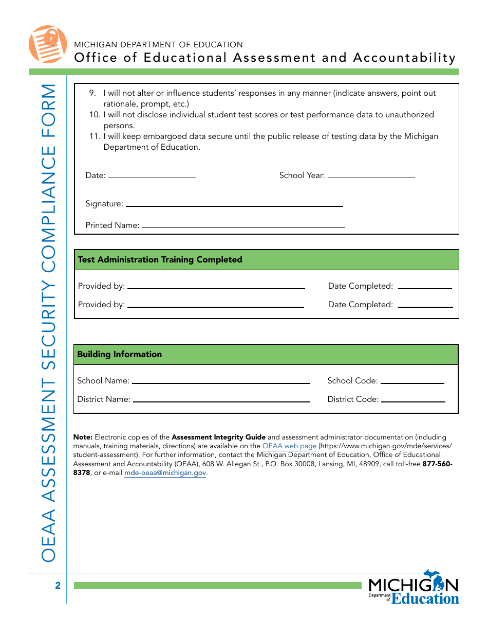 Oeaa Assessment Security Compliance Form - Michigan, Page 2