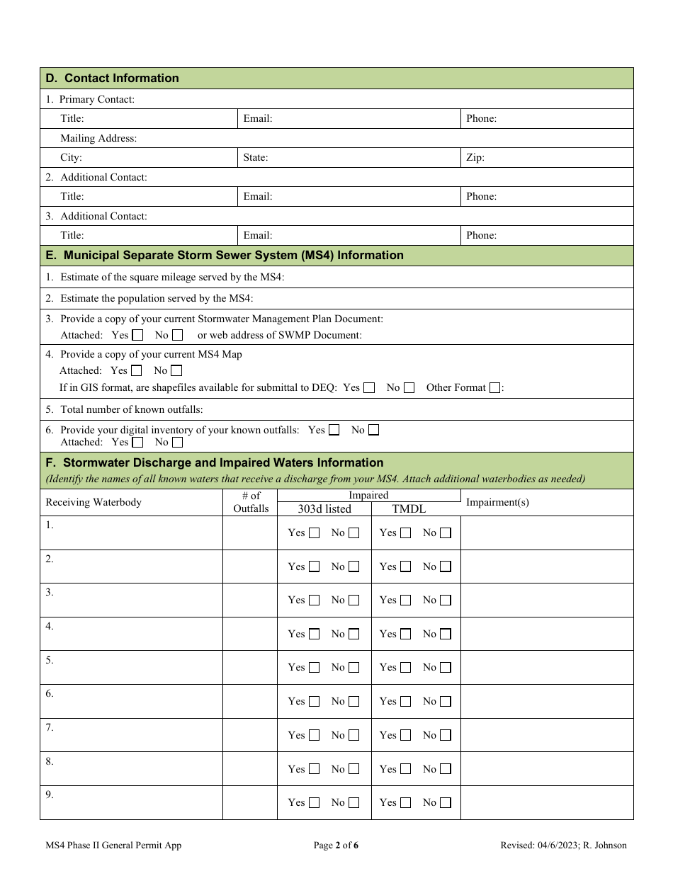 Renewal Application - Ms4 Phase II General Permit - Oregon, Page 2