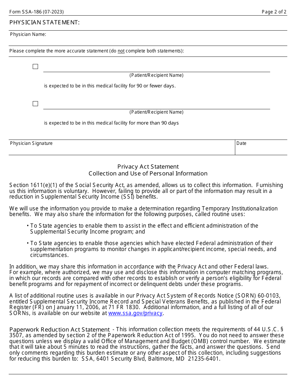 Form SSA-186 - Fill Out, Sign Online and Download Fillable PDF ...