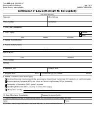 Document preview: Form SSA-3830 Certification of Low Birth Weight for Ssi Eligibility