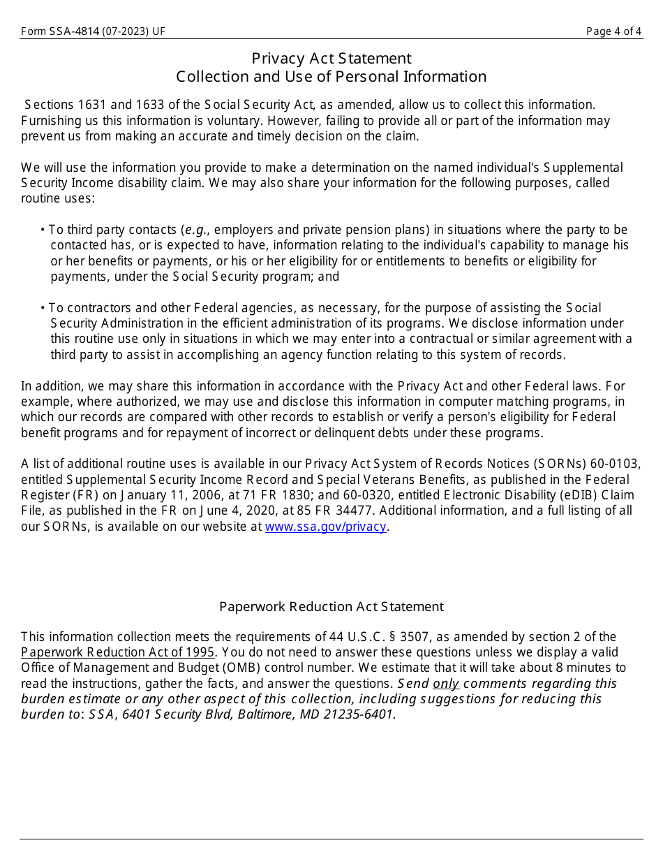 Form SSA-4814 Medical Report on Adult With Allegation of Human Immunodeficiency Virus (HIV) Infection, Page 4